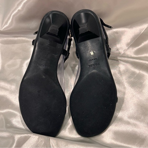 Prada Sport T Strap Sandals Leather Floral Kitten Heels Black Size 6 Vintage Y2K - Picture 8 of 13